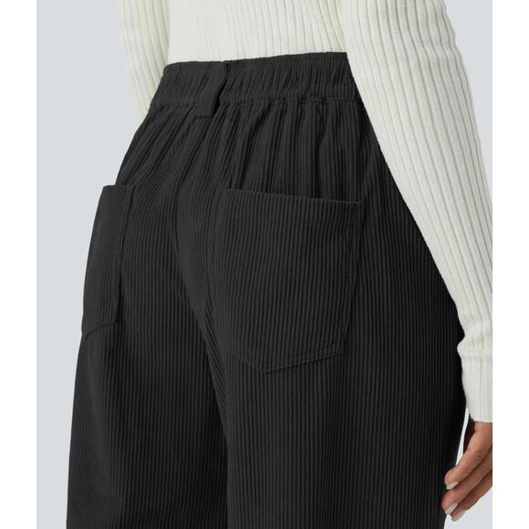 NWT Halara Mid Rise Pockets Straight Leg Corduroy Casual Pants Black Size M - Picture 9 of 11